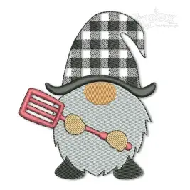 Plaid Gnome holding Spatula Embroidery Design