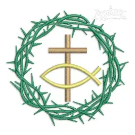 Ichthys Thorn Cross Fish Embroidery Design