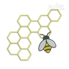 Honeycomb Bee Embroidery Design