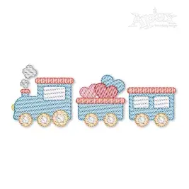 Valentine Train Hearts Sketch Embroidery Design