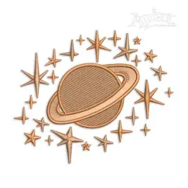 Planet with Ring and Stars Machine Embroidery Design