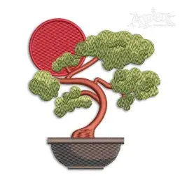 Bonsai and Sun Machine Embroidery Design