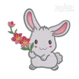 Bunny holding Flowers Machine Embroidery Design