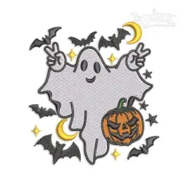 Halloween Peace Ghost Machine Embroidery Design Digitized
