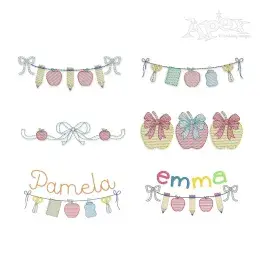 School Supplies Apple Sketch Banner Bunting Frame Apex All