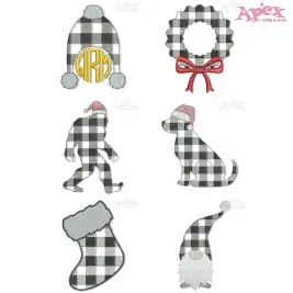 Buffalo Plaid Christmas Embroidery Designs Bundle thumbnail