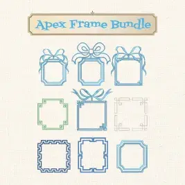 Monogram embroidery frame bundle featuring nine decorative frame designs with bows and geometric borders.