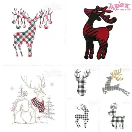 Plaid Reindeer Embroidery Designs Bundle thumbnail