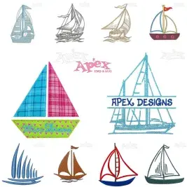 Sailboat Embroidery Designs Bundle thumbnail