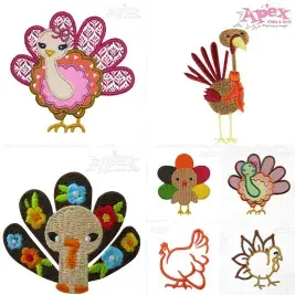 Thanksgiving Turkey Embroidery Designs Bundle thumbnail