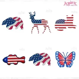 USA Flag Patriotic Animals Embroidery Designs Bundle thumbnail