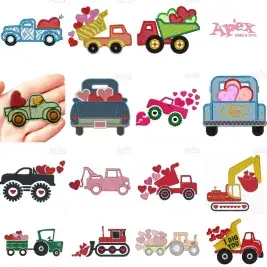Valentine Hearts Tractor and Truck Embroidery Designs Bundle thumbnail