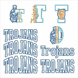 Trojans School Spirit Sports Embroidery Design Bundle All