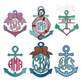 Nautical Anchor Monogram and Split Frame Pack Digitized by Apex Design All 6