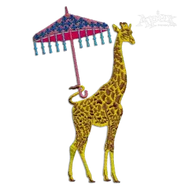 Vintage Giraffe with Umbrella Machine Embroidery Design