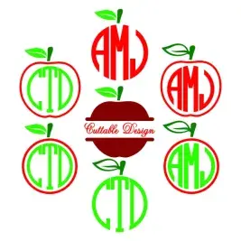 Apple Monogram Frame Cuttable Designs