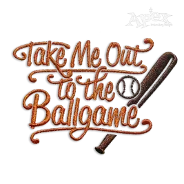 Take Me Out to the Baseball Ballgame Machine Embroidery Design Bat