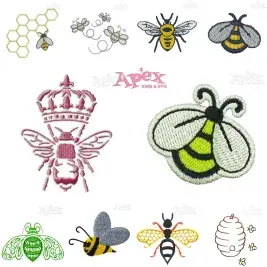 Bee & Honeycomb Embroidery Designs Bundle (10 Designs)