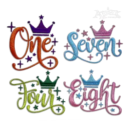 Princess Crown Birthday Number Wording Pack Machine Embroidery Design by Apex All