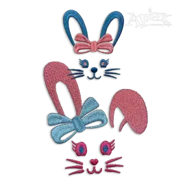 Easter Bunny Face with Bow Machine Embroidery Design - Apex all