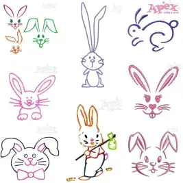 Outline Bunny Embroidery Designs Bundle thumbnail