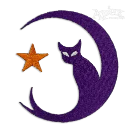 Cat and Crescent Moon Machine Embroidery Design by Apex
