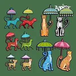 Chinoiserie Cheetah holding Umbrella SVG by Apex Cuttable Designs All 1