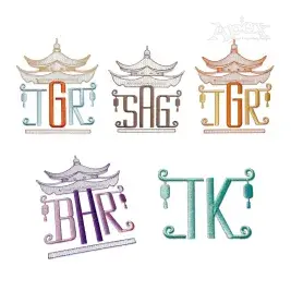 Chinoiserie Pagoda Monogram Machine Embroidery Font by Apex