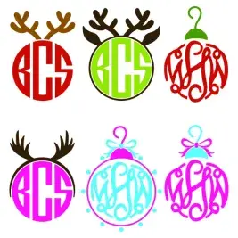 Christmas Bulb with Antlers Monogram Cuttable Frames