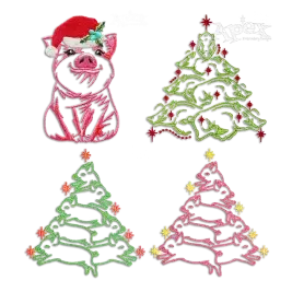 Christmas Tree Cute Baby Pig Boar Machine Embroidery by Apex All