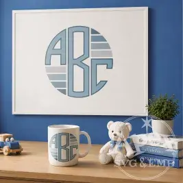 Wall Art Pillow Girls Circle Lined Monogram Font | Split Initials | TTF OTF 