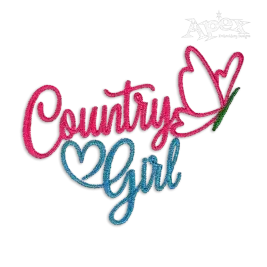 Country Girl Gal Heart Butterfly Embroidery Design