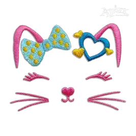 Cute Cat Face with Bow Machine Embroidery Design by Apex