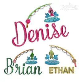 Cute Fishing Rod and Fish Machine Embroidery Design by Apex