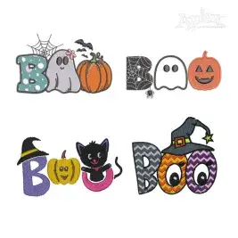 Cute Halloween Boo Machine Embroidery Design Pack