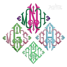 Square Diamond King Monogram Machine Embroidery Font all