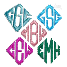 Diamond Triangle Scalloped Embroidery Font all