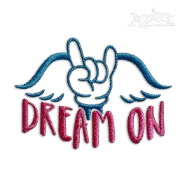 Dream On Dream On Dream till your Dreams Come True 70's Lyric Cartoon Hand with Wings Machine Embroidery Design by Apex
