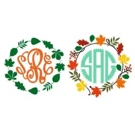 Fall Leaves Wreath Monogram Frames SVG Cuttable Design