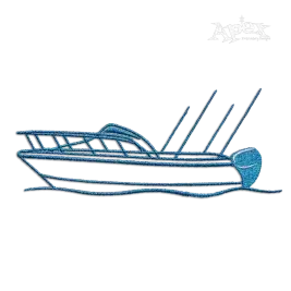 Fishing Boat Simple Outline Fish Lover Machine Embroidery Design by Apex