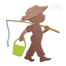 Fishing Boy with Rod and Bucket Machine Embroidery Design