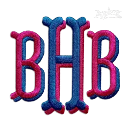 Fishtail Rounded Stacked Embroidery Font 2-Color Shadow BHB