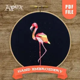 Geometric Flamingo Hand Embroidery PDF Pattern