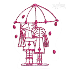 Girls under Umbrella Machine Embroidery Design red