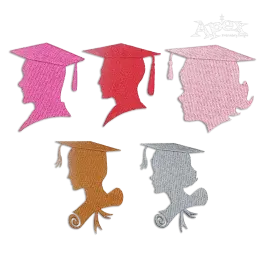Graduation Boy Girl Portrait Silhouette Machine Embroidery Design - Apex All