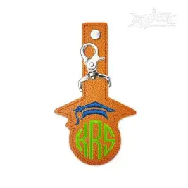 Graduation Cap Monogram Frame Key Fob ITH Embroidery Design