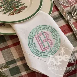 Greek Key Interlocking Medallion Single Monogram Embroidery Font