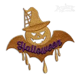 Halloween Pumpkin Flying Bat Witch Machine Embroidery Design