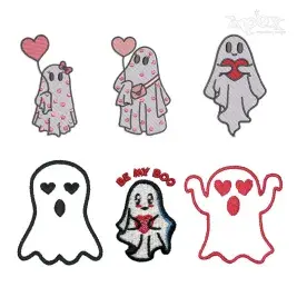 Halloween Heart Love Ghost Machine Embroidery Designs by Apex Digitizing