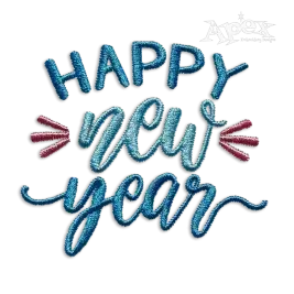 Happy New Year Word Art Machine Embroidery Design by Apex